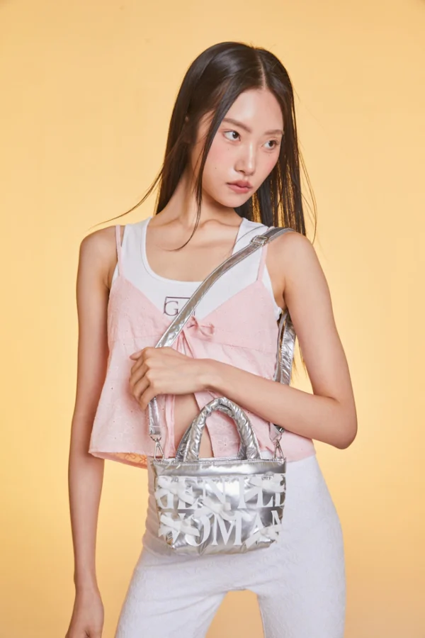 🇹🇭 泰國 GENTLE WOMAN 蝴蝶結銀色羽絨托特包 - 小款：圖片 5