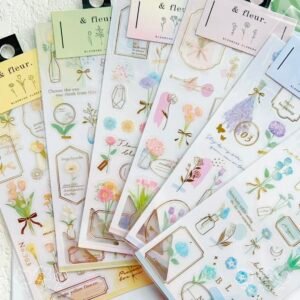 日系花朵燙金貼紙